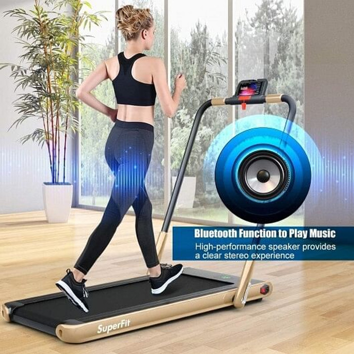 2-in-1 Folding Treadmill with Remote Control and LED Display-Golden - Color: Golden - Size: 2-2.75  D681-SP37513YE