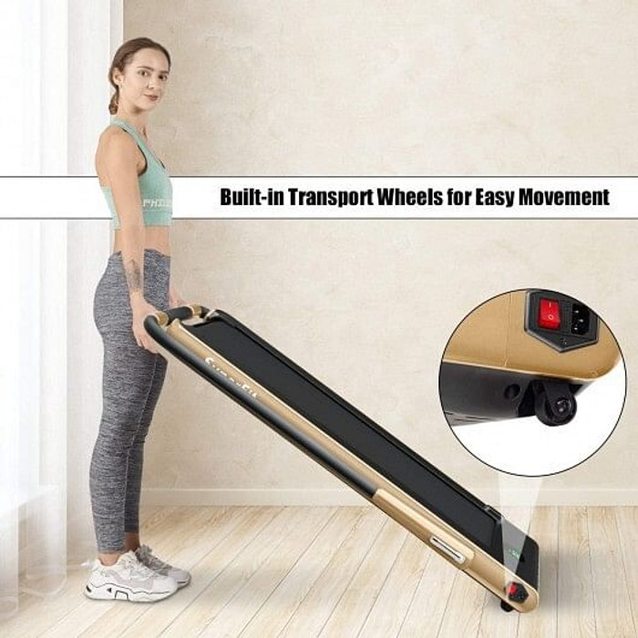 2-in-1 Folding Treadmill with Remote Control and LED Display-Golden - Color: Golden - Size: 2-2.75  D681-SP37513YE