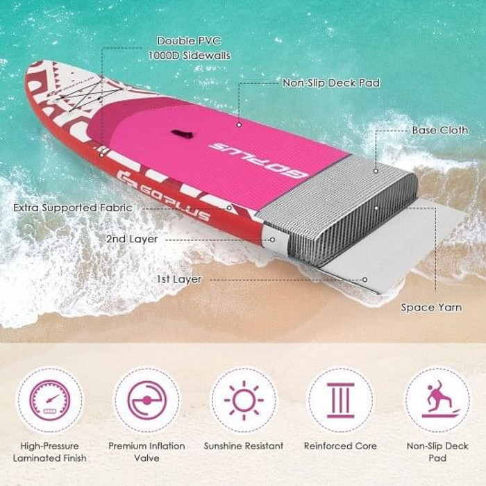 11 Feet Inflatable Adjustable Paddle Board with Carry Bag - Color: Pink - Size: L D681-SP37539-L