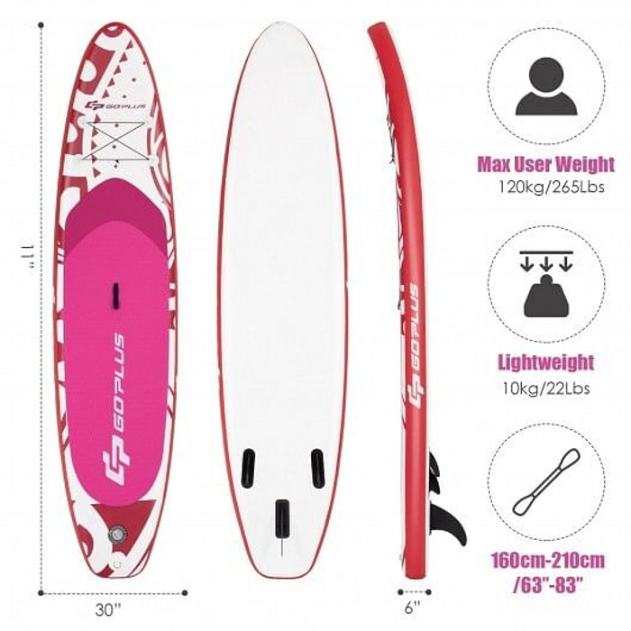 11 Feet Inflatable Adjustable Paddle Board with Carry Bag - Color: Pink - Size: L D681-SP37539-L