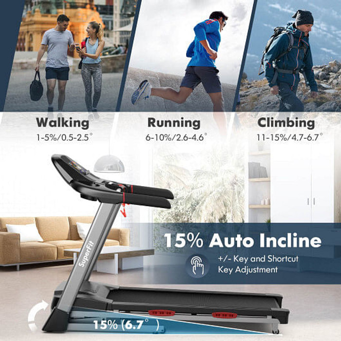 4.75 HP Folding Treadmill with Auto Incline and 20 Preset Programs-Black - Color: Black - Size: 4-4 D681-SP37745WL-DK