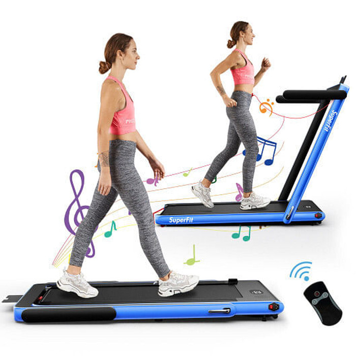 2.25HP 2 in 1 Folding Treadmill with APP Speaker Remote Control-Navy - Color: Navy - Size: 2-2.75 HP D681-SP37914US-NY