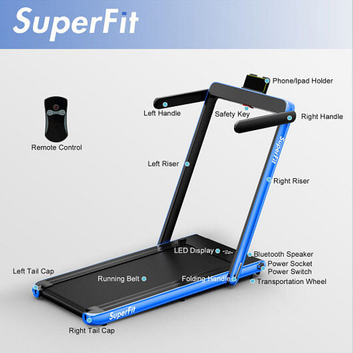 2.25HP 2 in 1 Folding Treadmill with APP Speaker Remote Control-Navy - Color: Navy - Size: 2-2.75 HP D681-SP37914US-NY