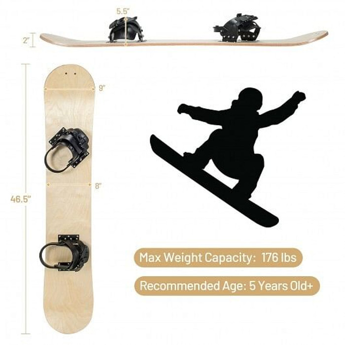 Winter Sports Snowboarding Sledding Skiing Board with Adjustable Foot Straps - Color: Natural D681-NP10344