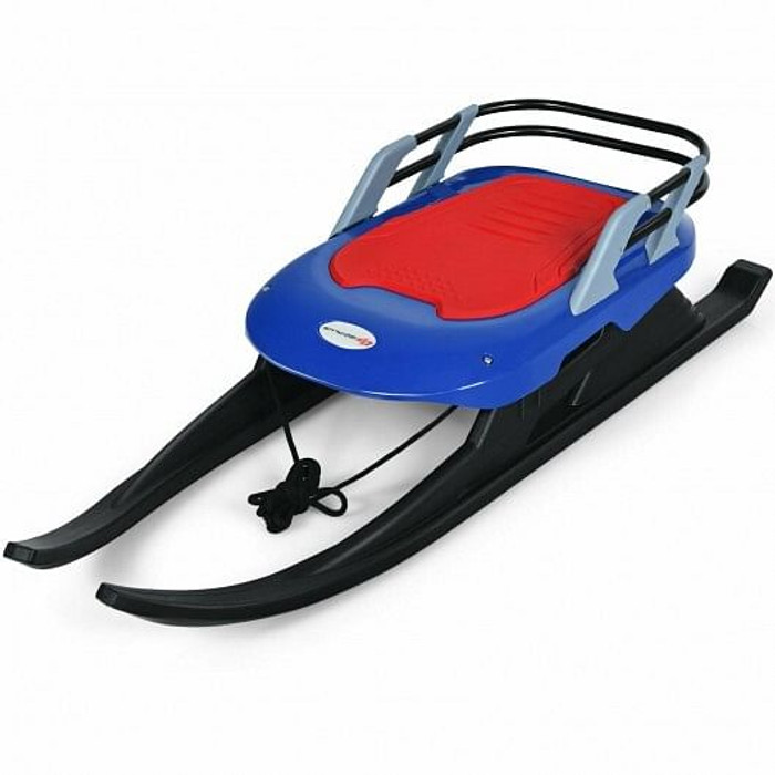 Folding Kids' Metal Snow Sled with Pull Rope Snow Slider and Leather Seat - Color: Blue D681-OP70504