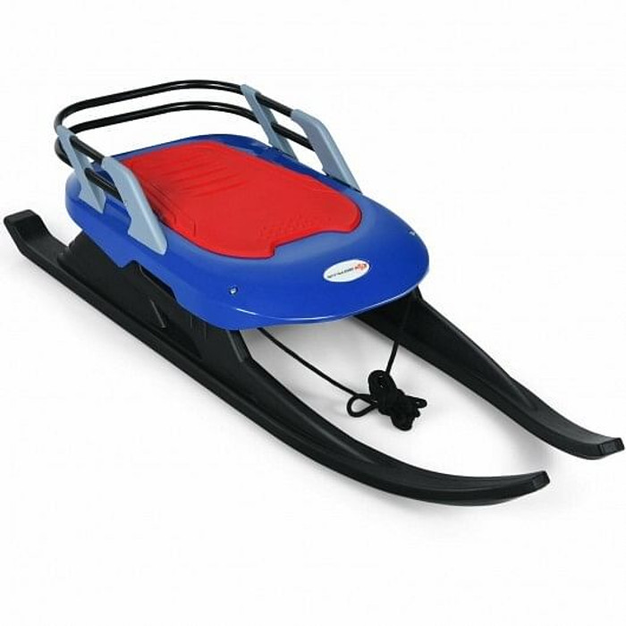 Folding Kids' Metal Snow Sled with Pull Rope Snow Slider and Leather Seat - Color: Blue D681-OP70504