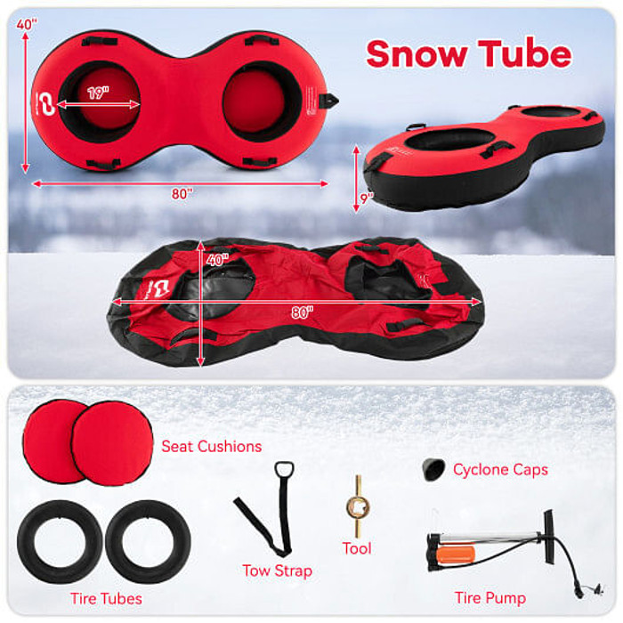 80" 2-Person Inflatable Snow Sled for Kids and Adults-Red - Color: Red D681-SP38131-RE