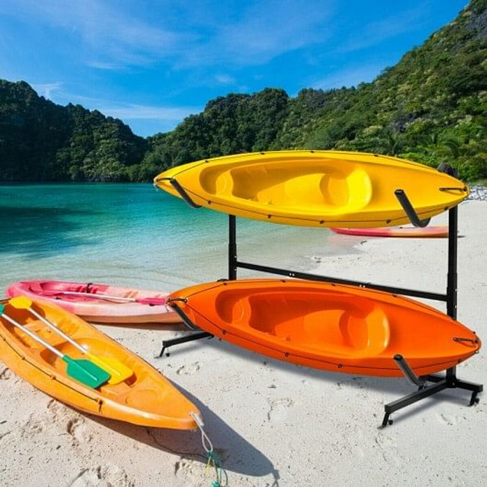 Freestanding Height Adjustable Dual Kayak Storage Rack - Color: Black D681-TL35157