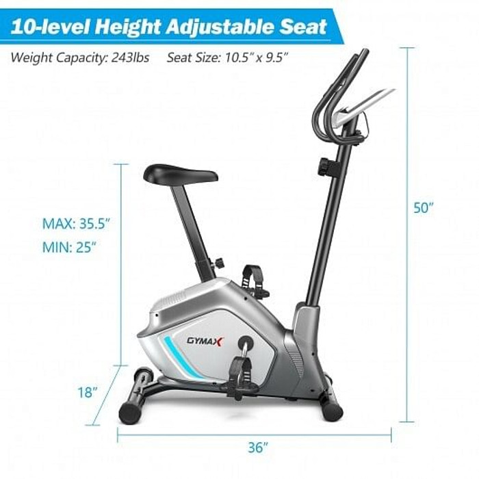 Magnetic Stationary Upright Exercise Bike with LCD Monitor and Pulse Sensor - Color: Silver D681-SP37363