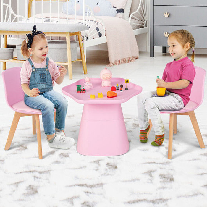 Wooden Kids Activity Table and Chairs Set with Padded Seat-Pink - Color: Pink D681-HY10041PI