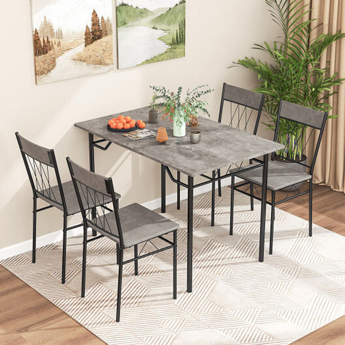 5-Piece Dining Table Set for 4 with Kitchen Table and 4 Dining Chairs-Gray - Color: Gray D681-KC56978GR