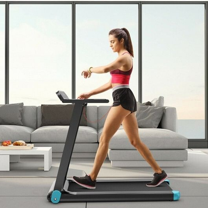 Folding Electric Compact Walking Treadmill with APP Control Speaker-Blue - Color: Blue D681-SP37681US-NY