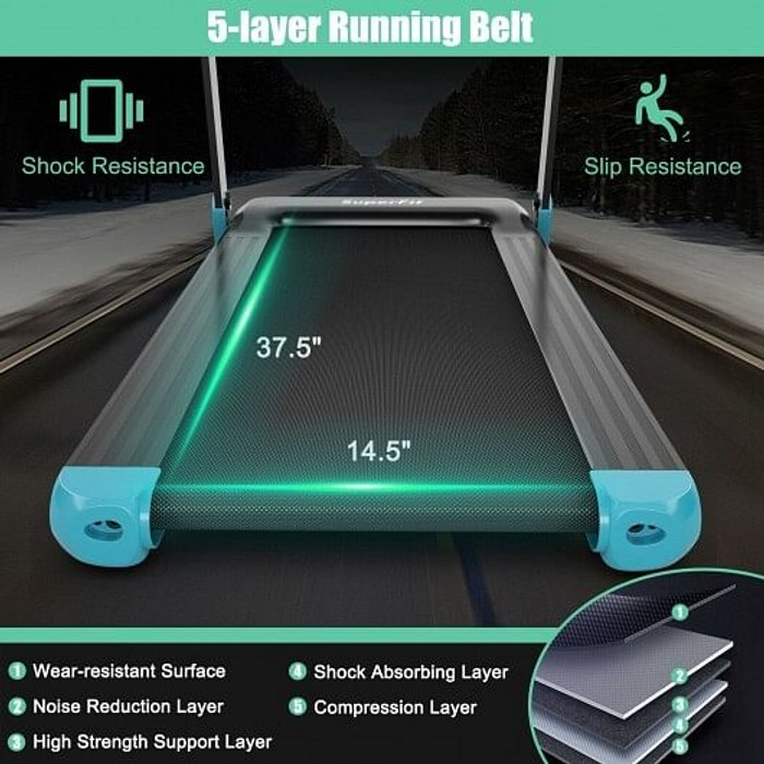 Folding Electric Compact Walking Treadmill with APP Control Speaker-Blue - Color: Blue D681-SP37681US-NY