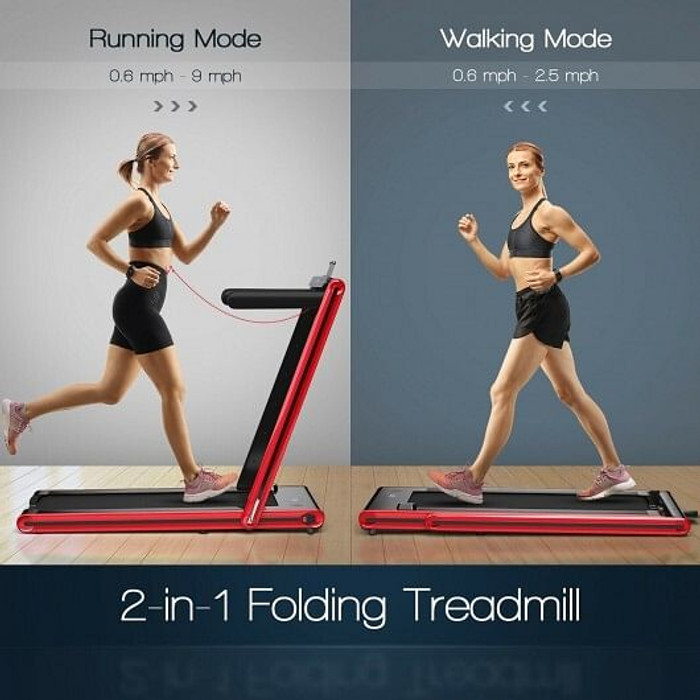 2-in-1 Folding Treadmill with Dual LED Display-Red - Color: Red D681-SP37747US-RE