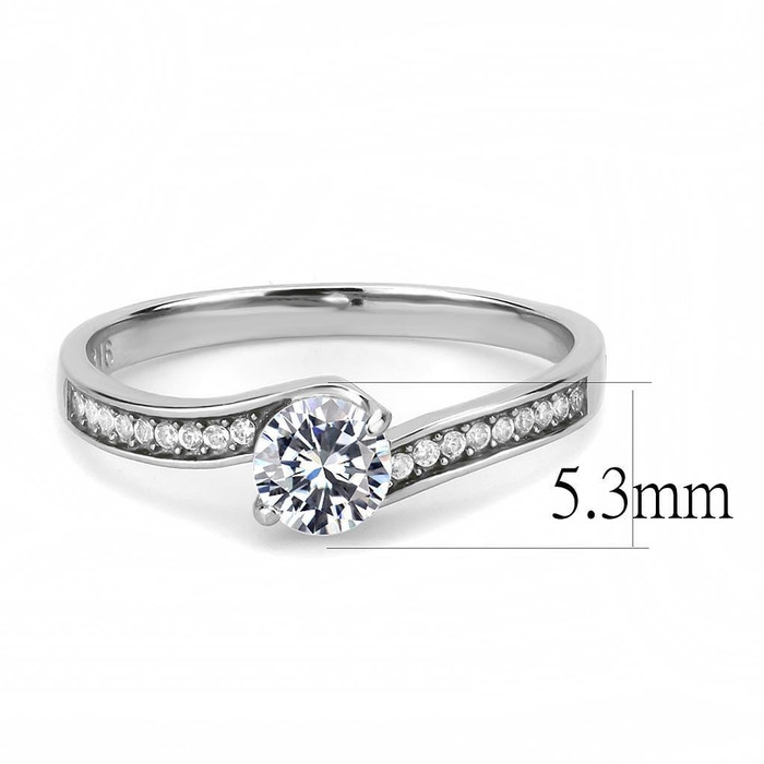DA233 - High polished (no plating) Stainless Steel Ring with AAA Grade CZ  in Clear A874-DA233