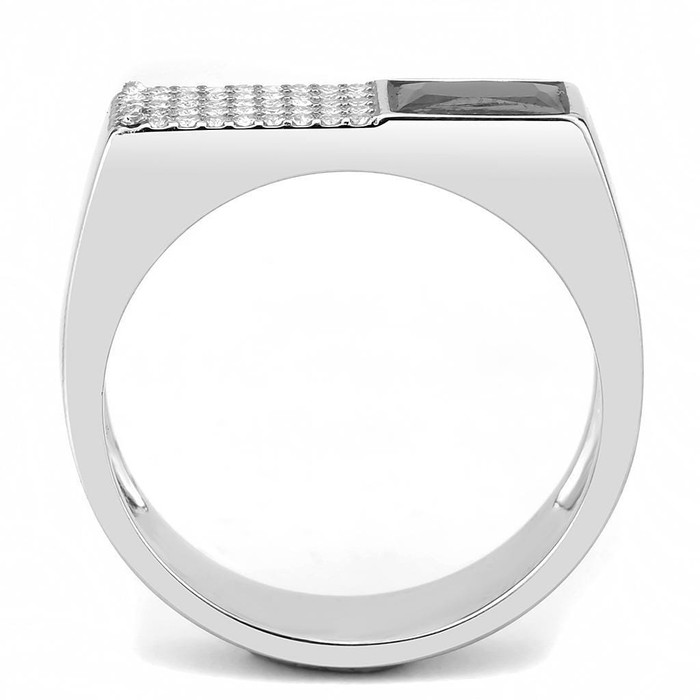DA252 - High polished (no plating) Stainless Steel Ring with AAA Grade CZ  in Black Diamond A874-DA252