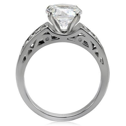 TK069 - High polished (no plating) Stainless Steel Ring with AAA Grade CZ  in Clear A874-TK069