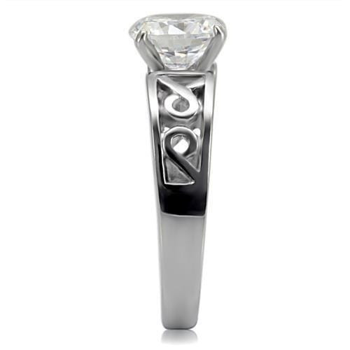 TK069 - High polished (no plating) Stainless Steel Ring with AAA Grade CZ  in Clear A874-TK069