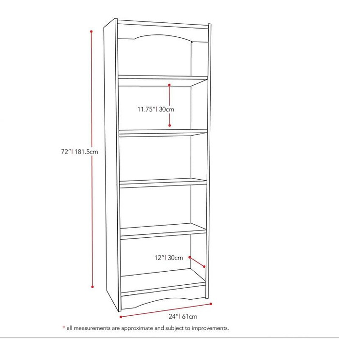 White 72-inch High Bookcase with Soft Arches and 5 Shelves Q280-HC72B123