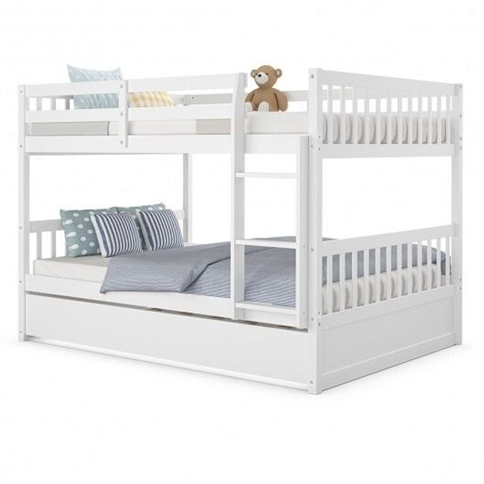Full over Full Bunk Bed Platform Wood Bed with Ladder-White B593-HW65358COLOR+ Full over Full Bunk Bed Platform Wood Bed with Ladder-White B593-HW65358COLOR+