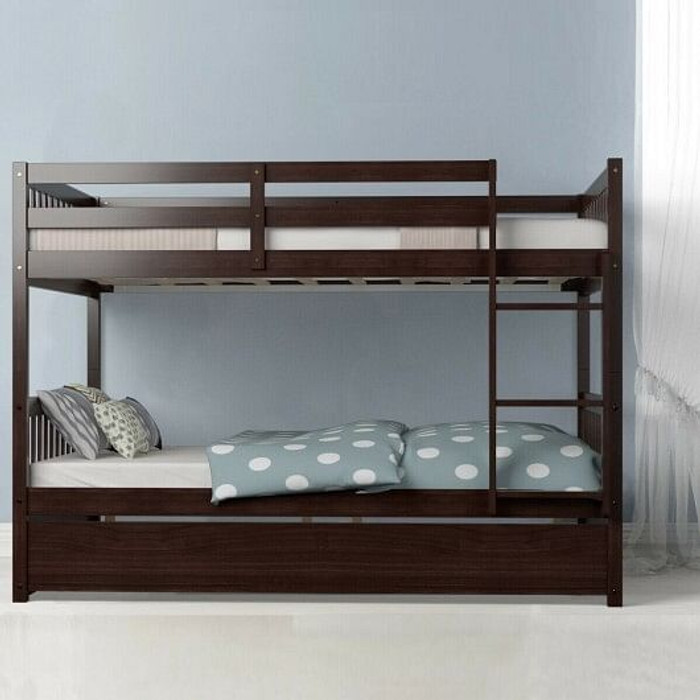 Full over Full Bunk Bed Platform Wood Bed with Ladder-White B593-HW65358COLOR+ Full over Full Bunk Bed Platform Wood Bed with Ladder-White B593-HW65358COLOR+