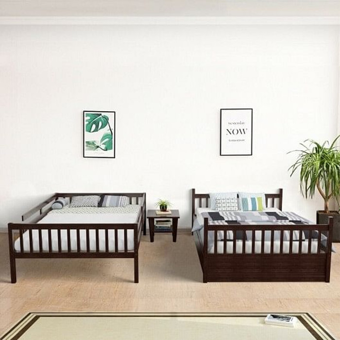 Full over Full Bunk Bed Platform Wood Bed with Ladder-White B593-HW65358COLOR+ Full over Full Bunk Bed Platform Wood Bed with Ladder-White B593-HW65358COLOR+