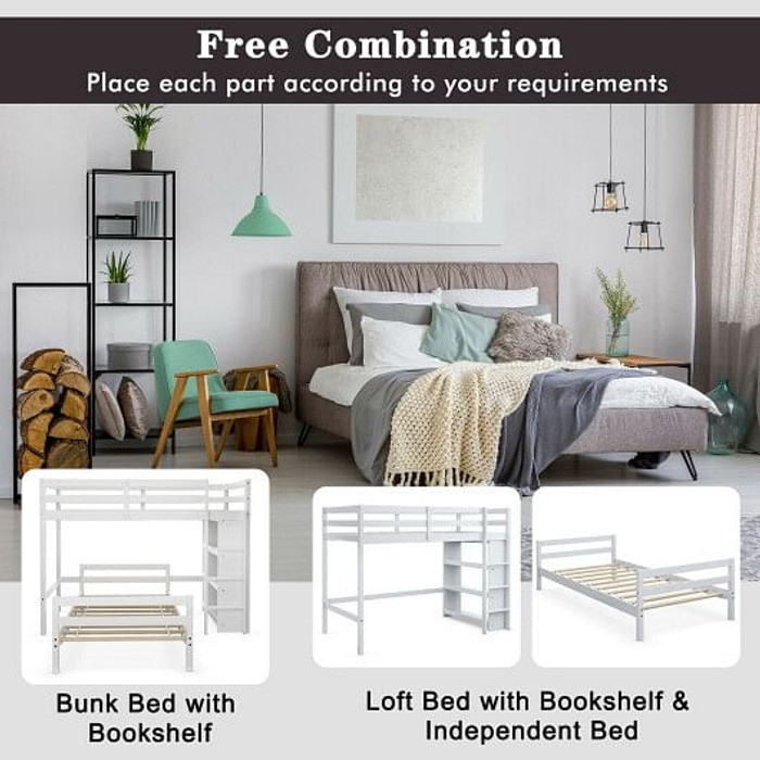 Twin Over Twin Loft Bunk Bed with Bookcase-Dark Brown B593-HU10042+ Twin Over Twin Loft Bunk Bed with Bookcase-Dark Brown B593-HU10042+