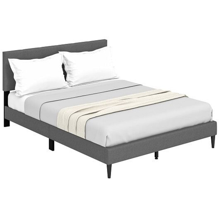 Queen Size Upholstered Platform Bed with Button Tufted Headboard-Gray B593-HU10569-Q Queen Size Upholstered Platform Bed with Button Tufted Headboard-Gray B593-HU10569-Q
