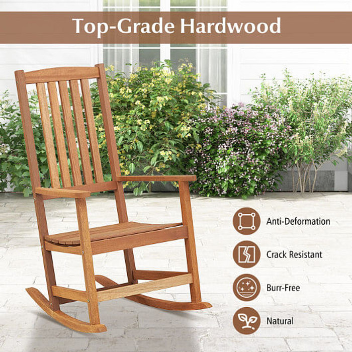 Patio Rocking Chair Ergonomic High-Back Outdoor Rocker with Smooth Rocking Base - Color: Natural D681-JV11674 Patio Rocking Chair Ergonomic High-Back Outdoor Rocker with Smooth Rocking Base - Color: Natural D681-JV11674