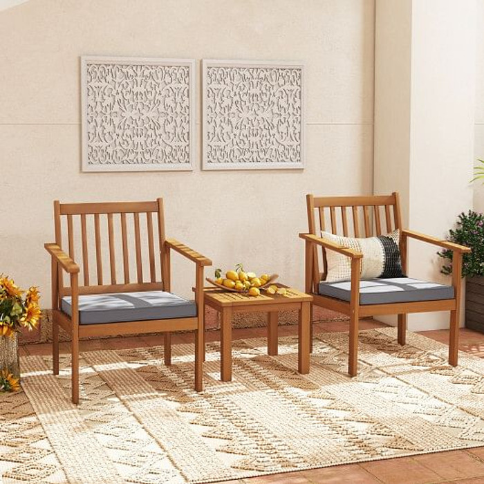 3 Pieces Patio Wood Furniture Set with soft Cushions for Porch-Gray - Color: Gray D681-HW72094GR 3 Pieces Patio Wood Furniture Set with soft Cushions for Porch-Gray - Color: Gray D681-HW72094GR