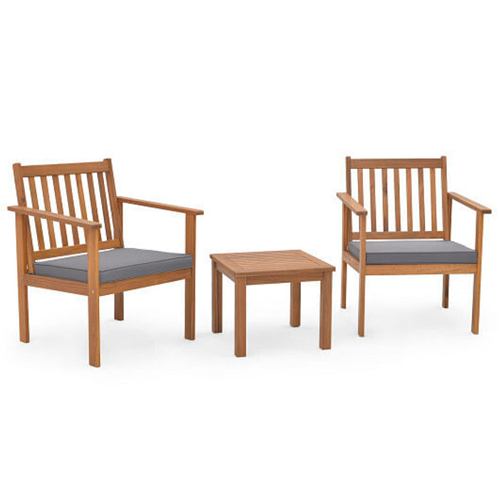 3 Pieces Patio Wood Furniture Set with soft Cushions for Porch-Gray - Color: Gray D681-HW72094GR 3 Pieces Patio Wood Furniture Set with soft Cushions for Porch-Gray - Color: Gray D681-HW72094GR