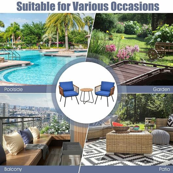 3 Pieces Patio Bistro Furniture Set with Armrest and Soft Cushions B593-HW64408 3 Pieces Patio Bistro Furniture Set with Armrest and Soft Cushions B593-HW64408