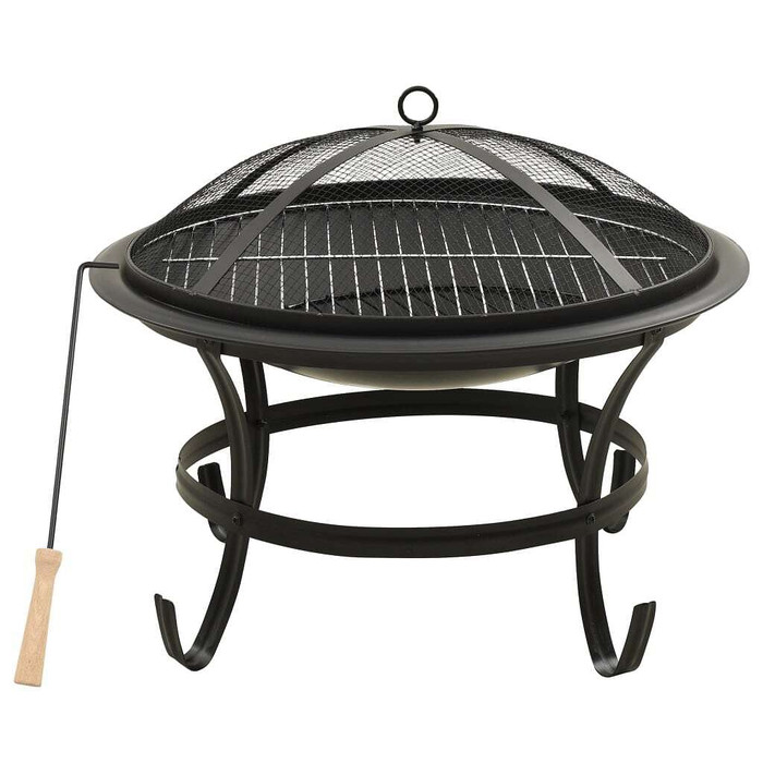 2-in-1 Fire Pit and BBQ with Poker 22"x22"x19.3" Steel A949-313350  2-in-1 Fire Pit and BBQ with Poker 22"x22"x19.3" Steel A949-313350