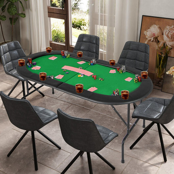 8 Players Texas Holdem Foldable Poker Table-Green B593-UY10159