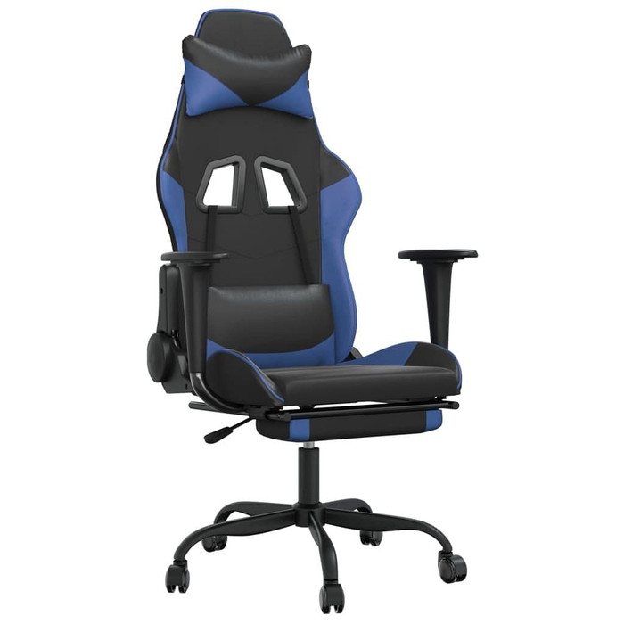 vidaXL Massage Gaming Chair with Footrest Black&Blue Faux Leather A949-345411