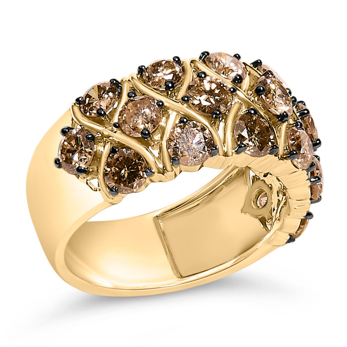 10K Yellow Gold Plated .925 Sterling Silver 3.0 Cttw Champagne Diamond Multi Lattice Band Ring - Si N162-023343R700