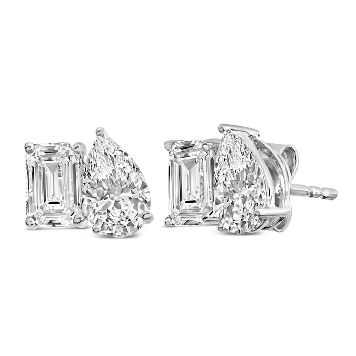 14K White Gold 2.0 Cttw Emerald and Pear Toi et Moi Lab Grown Diamond Stud Earrings N162-023633ES19