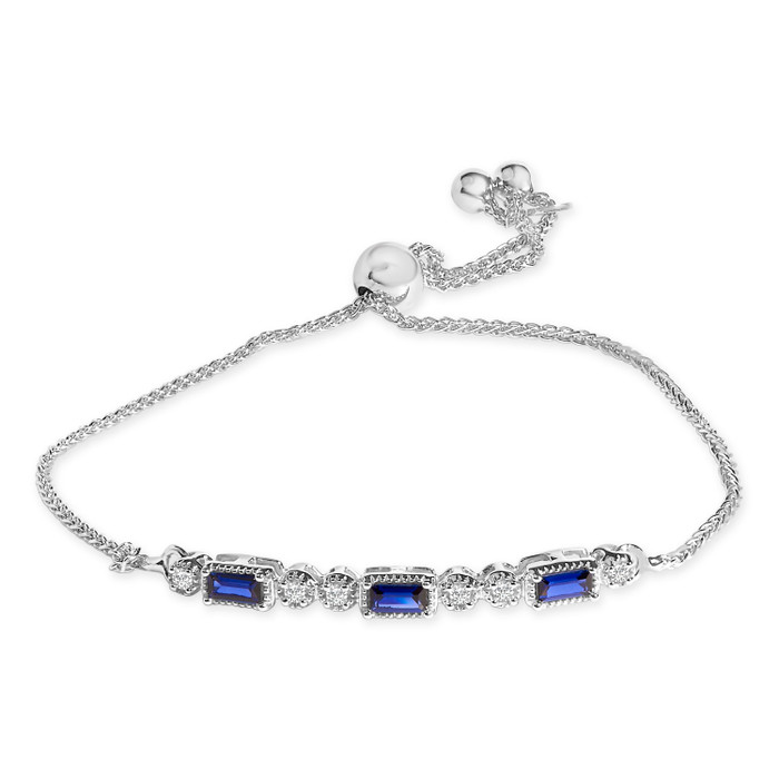 .925 Sterling Silver Created Blue Sapphire and White Sapphire Bolo Bracelet N162-023861BV21