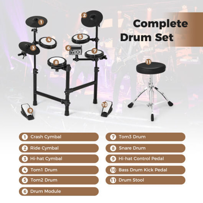 Electric Drum Set Foldable Drum Kit with 10 Demos and USB MIDI and 2 Drumsticks B593-MU10122 Electric Drum Set Foldable Drum Kit with 10 Demos and USB MIDI and 2 Drumsticks B593-MU10122