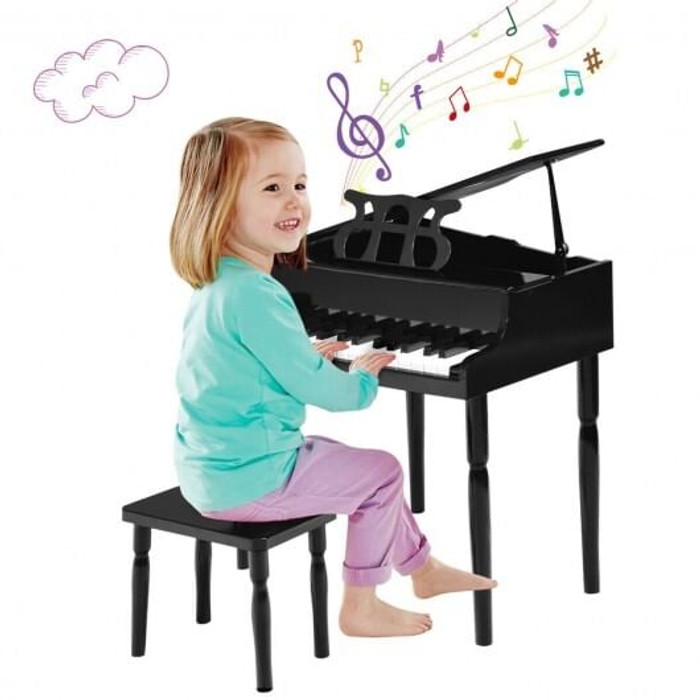 30-Key Wood Toy Kids Grand Piano with Bench & Music Rack-Black - Color: Black D681-MU10035BK 30-Key Wood Toy Kids Grand Piano with Bench & Music Rack-Black - Color: Black D681-MU10035BK