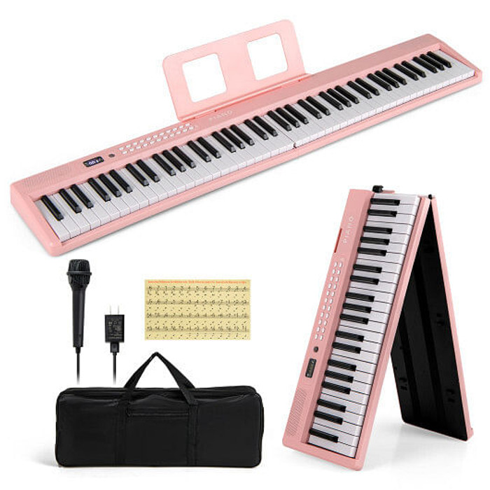 88 Key Foldable Electric Keyboard Piano with Wireless MIDI and Dual Speakers-Pink - Color: Pink D681-MU10117US-PI 88 Key Foldable Electric Keyboard Piano with Wireless MIDI and Dual Speakers-Pink - Color: Pink D681-MU10117US-PI