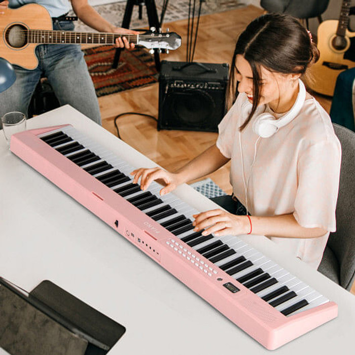 88 Key Foldable Electric Keyboard Piano with Wireless MIDI and Dual Speakers-Pink - Color: Pink D681-MU10117US-PI 88 Key Foldable Electric Keyboard Piano with Wireless MIDI and Dual Speakers-Pink - Color: Pink D681-MU10117US-PI