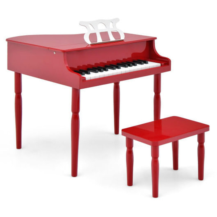 30-Key Wood Toy Kids Grand Piano with Bench and Music Rack-Red - Color: Red D681-MU10035RE 30-Key Wood Toy Kids Grand Piano with Bench and Music Rack-Red - Color: Red D681-MU10035RE