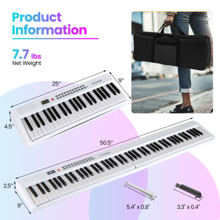88 Key Foldable Electric Keyboard Piano with Wireless MIDI and Dual Speakers-White - Color: White D681-MU10117US-WH 88 Key Foldable Electric Keyboard Piano with Wireless MIDI and Dual Speakers-White - Color: White D681-MU10117US-WH