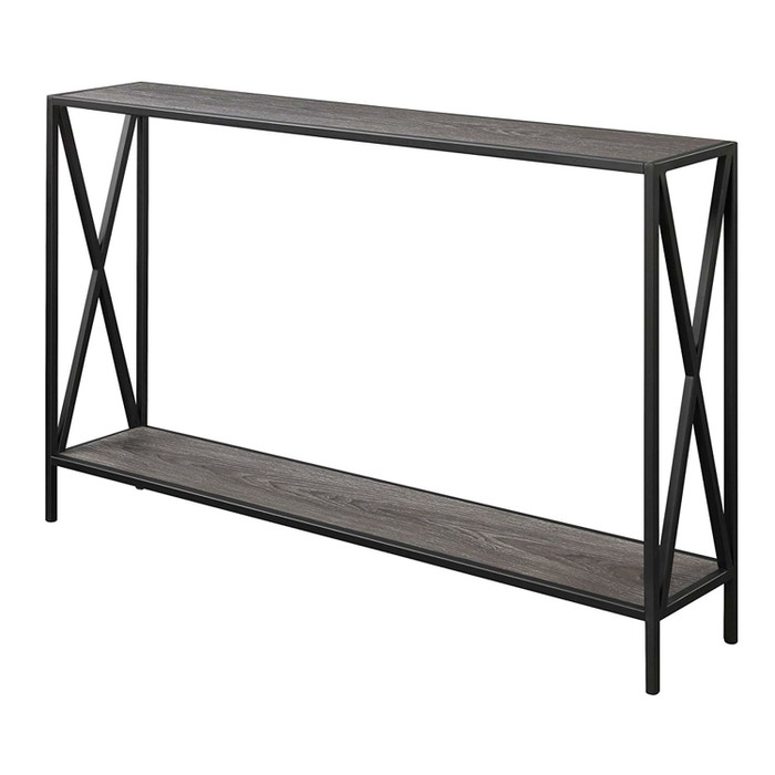 Weathered Grey Wood Console Sofa Table with Bottom Shelf and Metal Frame Q280-WGLRCT159857581