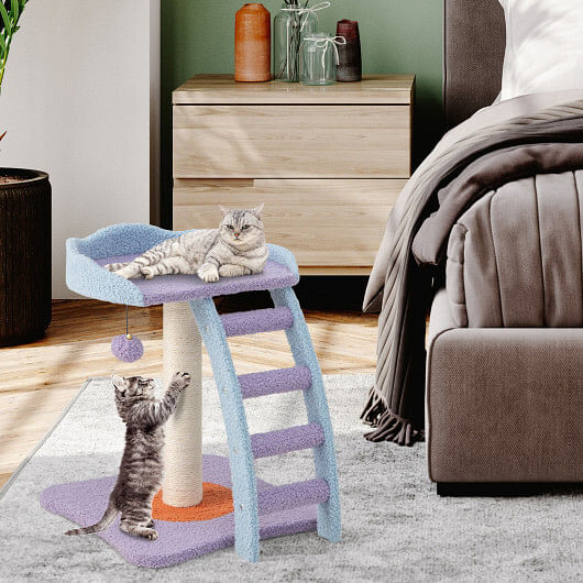 19 Inch Mohair Plush Cat Tree with Ladder and Jingling Ball-Purple - Color: Purple D681-PV10082PU