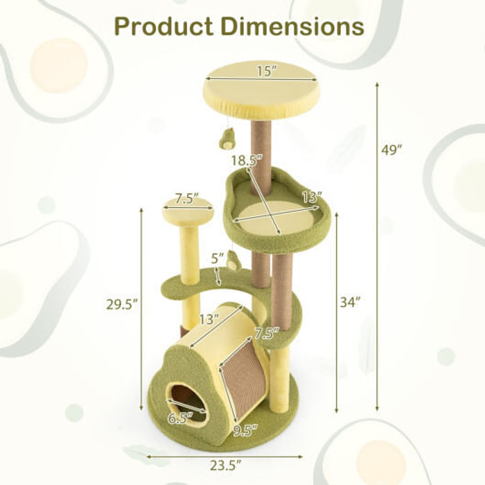 Freestanding Multi-level Avocado Cat Tower with Private Condo-Green - Color: Green D681-PV10258GN