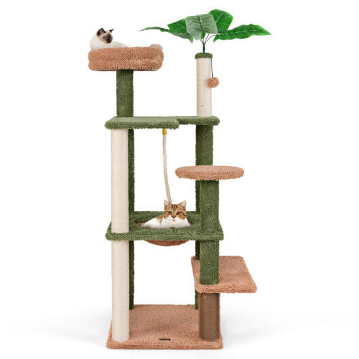 Multilevel Cat Tree with Scratching Posts and Rope Plush Perch Toy Bed-Green - Color: Green D681-PV10195GN