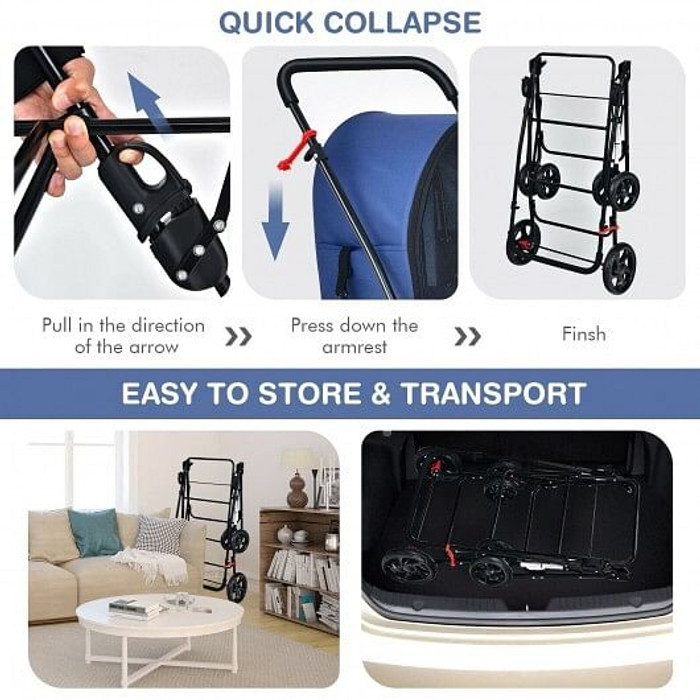 4-in-1 Double Pet Stroller with Detachable Carrier and Travel Carriage-Blue - Color: Blue D681-PW10010NY