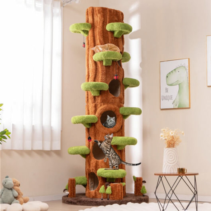 90.5 Inch Tall Multifunctional Cat Tree with Private Condos for Indoor Cats-Brown - Color: Brown D681-PV10210BN+